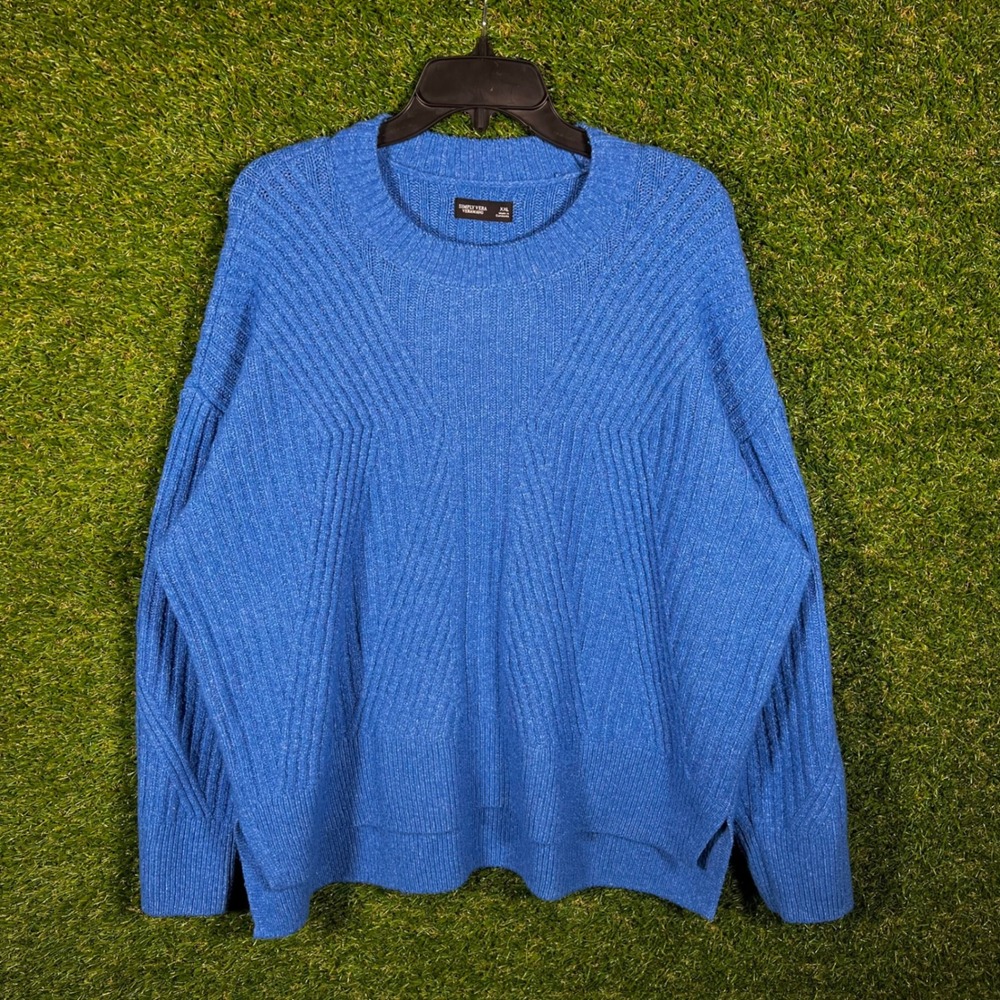 Simply Vera Vera Wang Blue Ribbed Knit Oversized Pullover Sweater Womens XXL